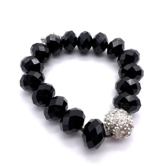 Kenneth Cole NY Black Stretch Bracelet Pave rhinestones stretch beaded - Picture 1 of 5